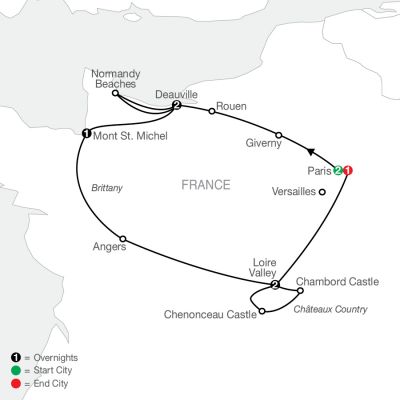 Map for Paris, Normandy, & Châteaux Country 2025 - 9 days from Paris to Paris