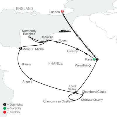 Map for Paris, Normandy & Châteaux Country with London 2025 - 12 days from Paris to London