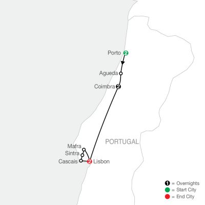 Map for Taste of Portugal 2025 - 7 days from Porto to Lisbon