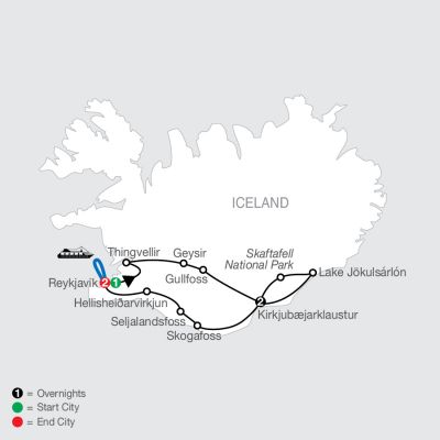 Map for Gems of Iceland with Whale Watching 2025 - 6 days from Reykjavik to Reykjavik
