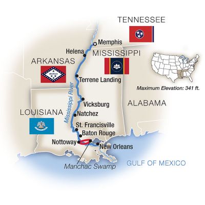 Map for Life on the Mississippi - Southbound