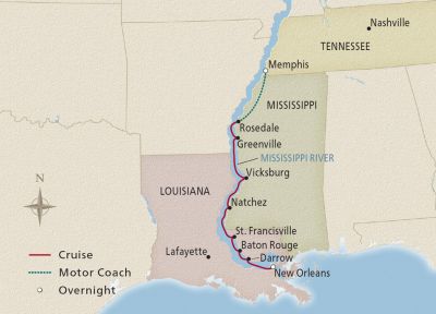 Map for Heart of the Delta Memphis to New Orleans